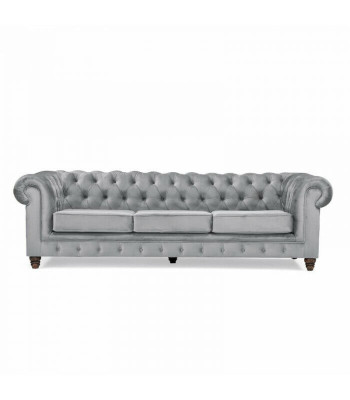 Chesterfield 5 Seater Classic Luxury Sofa Textile Leather Couch Silver Couches