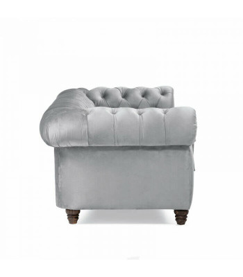 Chesterfield 5 Seater Classic Luxury Sofa Textile Leather Couch Silver Couches