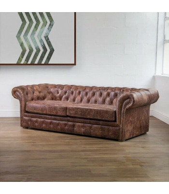 Brown Chesterfield 3 Seater Classic Luxury Baroque Sofa Textile Leather Couch Style