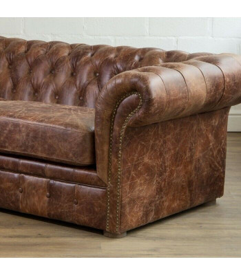 Brown Chesterfield 3 Seater Classic Luxury Baroque Sofa Textile Leather Couch Style