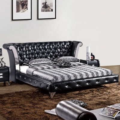 stainless steel Luxury Chesterfield Leather Bed Double Upholstery Designer Beds Hotel