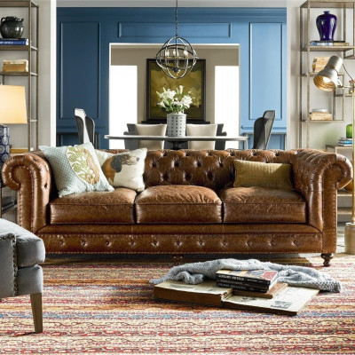 Designer Chesterfield brown three-seater luxury 3-seater couch