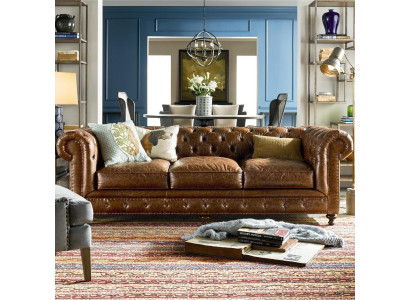 Designer Chesterfield brown three-seater luxury 3-seater couch