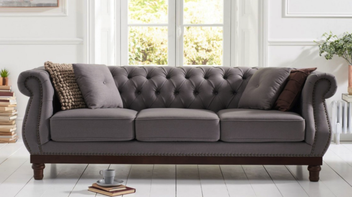 Gray Chesterfield Sofa Couch Upholstery Fabric Sofa Designer 3-Seater