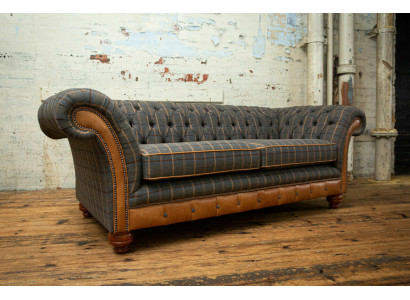 Design Chesterfield 3 Seater Fabric Couch Gray Upholstery Sofas Sofa England 225cm