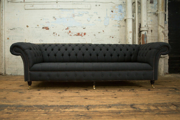 Black Chesterfield Textile Leather Sofa Couch Upholstery Big Seat Pad xxl 265cm