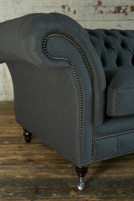 Original Chesterfield Textile Leather Sofa Couch Upholstery Big Seat Cushion Gray 265cm