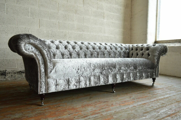 Silver Chesterfield Textile Leather Sofa Couch Upholstery Big Seat Pad new 265cm