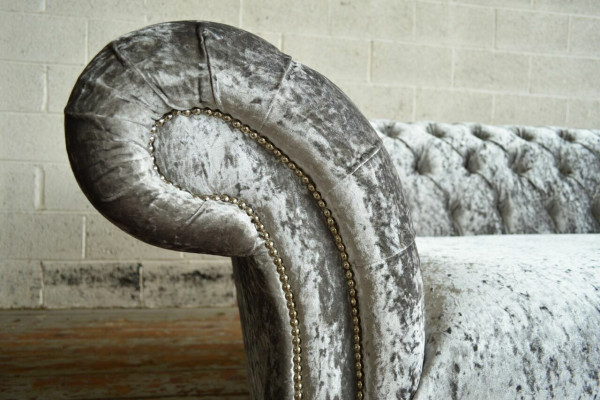 Silver Chesterfield Textile Leather Sofa Couch Upholstery Big Seat Pad new 265cm