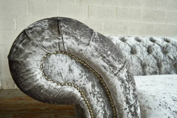 Silver Chesterfield Textile Leather Sofa Couch Upholstery Big Seat Pad new 265cm