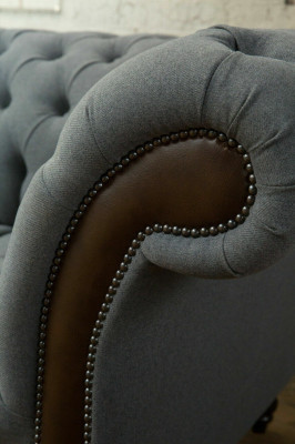 Design Chesterfield Sofa 4-Seater Gray Couch Upholstery Leather Sofas Living room new