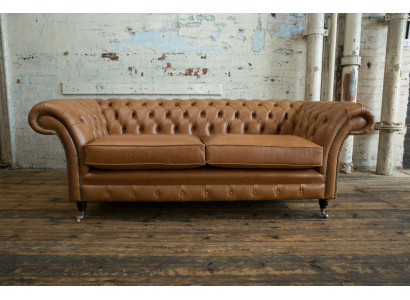 Sofa 3 Seater Couch Chesterfield Upholstery Seat Suite Leather Brown Textile