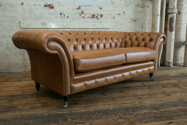 Sofa 3 Seater Couch Chesterfield Upholstery Seat Suite Leather Brown Textile