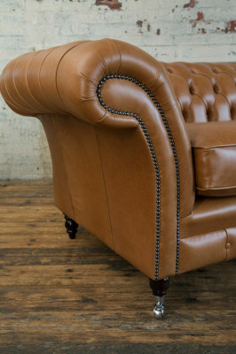 Sofa 3 Seater Couch Chesterfield Upholstery Seat Suite Leather Brown Textile