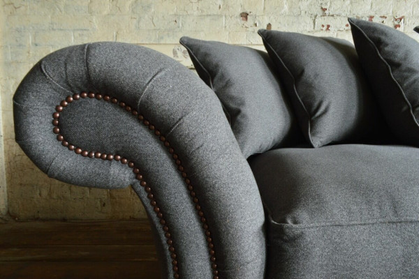 Classic Chesterfield Couch 4 Seater Sofa Couch Velvet Leather Design Gray 265cm