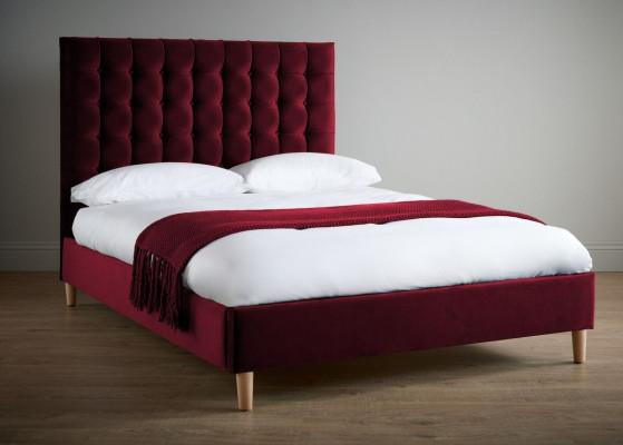 Red Luxury Velvet Textile Bed Double Design Chesterfield Classic Beds new