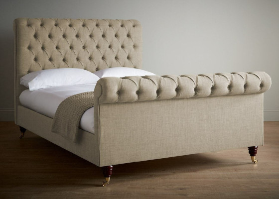 Beige Luxury Velvet Textile Bed Double Design Chesterfield Classic Beds new