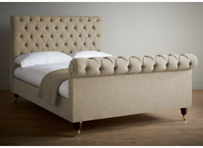 Beige Luxury Velvet Textile Bed Double Design Chesterfield Classic Beds new