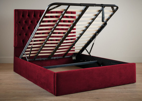 Red Luxury Velvet Textile Bed Double Design Chesterfield 160x200cm Beds new