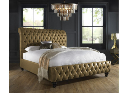 Gold Luxury Velvet Textile England Bed Double Design Chesterfield 160x200cm Beds
