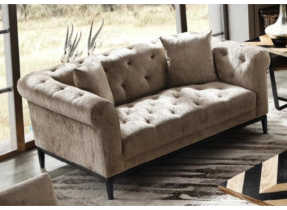 Cozy beige Chesterfield three seater living room couch