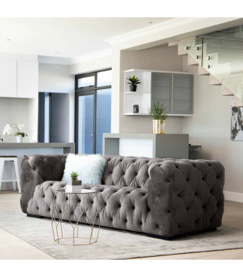 Gray Chesterfield Three Seater Couch Upholstered Style Furniture