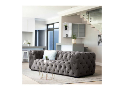 Gray Chesterfield Three Seater Couch Upholstered Style Furniture