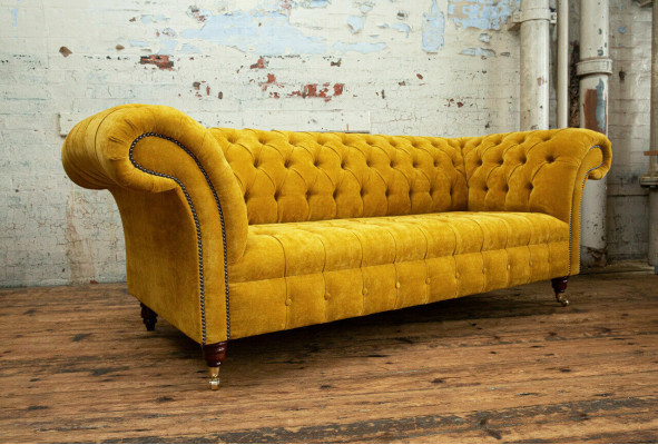 Designer yellow Chesterfield 3-Seater luxury three-seater couch