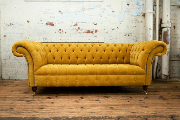 Designer yellow Chesterfield 3-Seater luxury three-seater couch