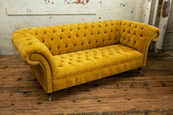 Designer yellow Chesterfield 3-Seater luxury three-seater couch