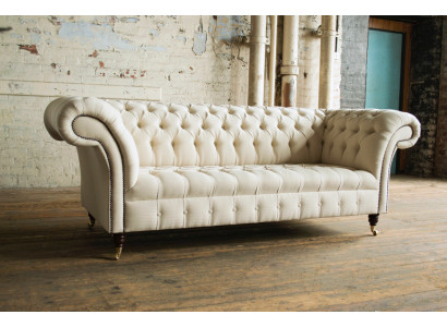 Modern Beige Chesterfield 3-Seater Sofa Living room Couch