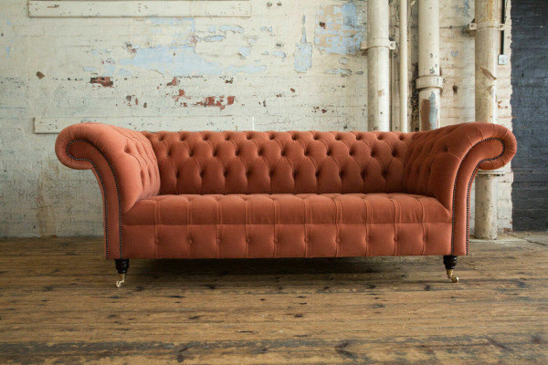 Luxury Orange Chesterfield 3-Seater Designer Living room Couch