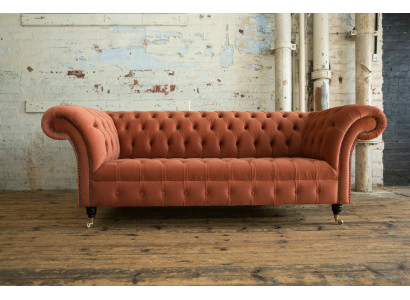 Luxury Orange Chesterfield 3-Seater Designer Living room Couch