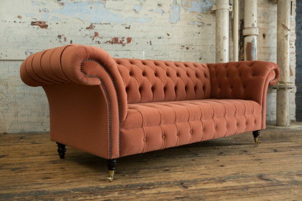 Luxury Orange Chesterfield 3-Seater Designer Living room Couch
