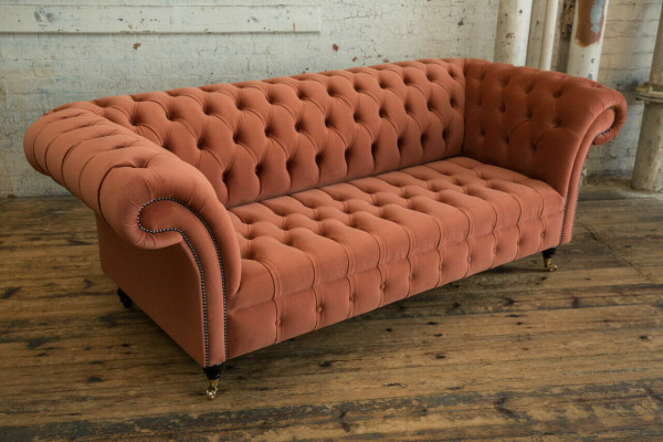 Luxury Orange Chesterfield 3-Seater Designer Living room Couch