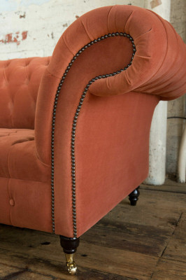 Luxury Orange Chesterfield 3-Seater Designer Living room Couch