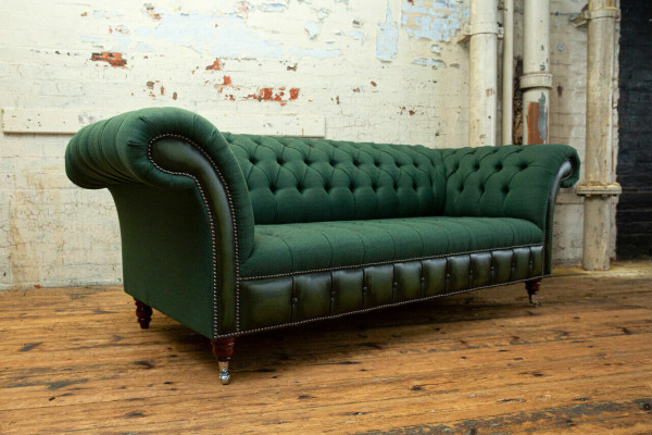 Designer Green Chesterfield Sofa Luxury 3-Seater Living room Couch