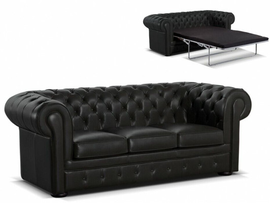 Black Leather Designer Chesterfield Sofa Stylish 3 Seater Couch