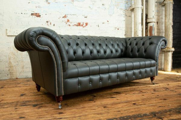 Gray Chesterfield Leather three seater designer 3 seater couch