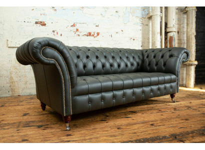 Gray Chesterfield Leather three seater designer 3 seater couch