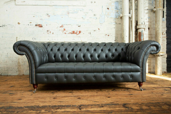 Gray Chesterfield Leather three seater designer 3 seater couch
