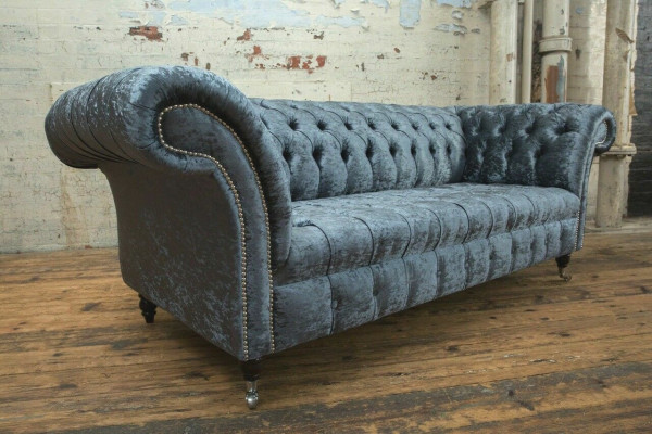 Living room Chesterfield Sofa Couch Design Textile Couches Sofas Three Seater Gray