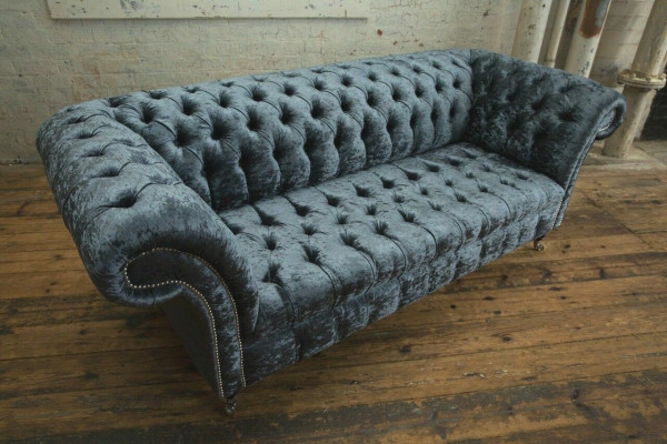 Living room Chesterfield Sofa Couch Design Textile Couches Sofas Three Seater Gray