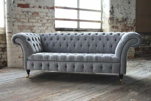 Stylish Gray Chesterfield 3-Seater Luxury Living Room Sofa