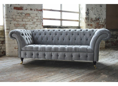 Stylish Gray Chesterfield 3-Seater Luxury Living Room Sofa