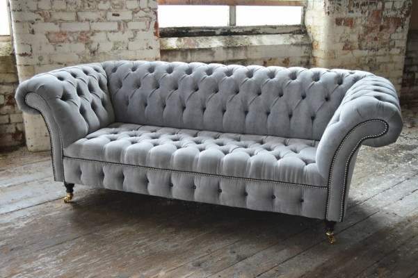Stylish Gray Chesterfield 3-Seater Luxury Living Room Sofa