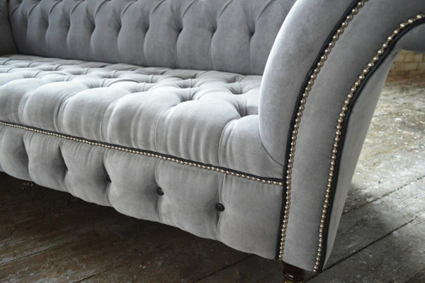 Stylish Gray Chesterfield 3-Seater Luxury Living Room Sofa