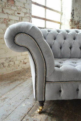 Stylish Gray Chesterfield 3-Seater Luxury Living Room Sofa