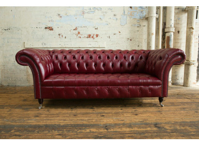 Red Chesterfield three-seater designer 3-seater sofa luxury couch