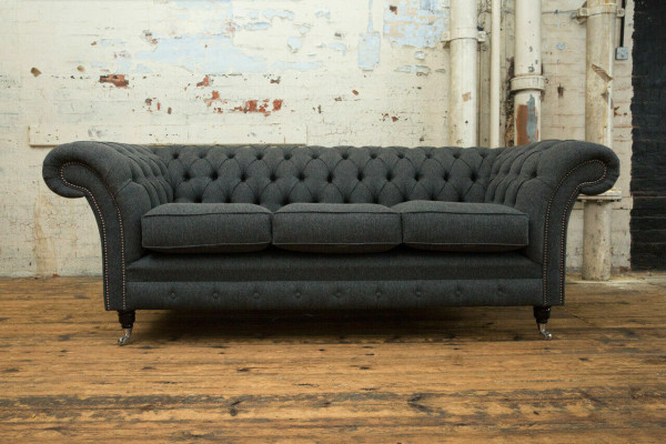 Black Chesterfield Upholstery Sofa Designer 3-Seater Living room Couch